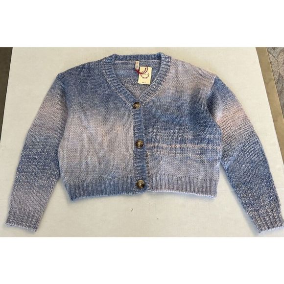 RAGA Anthropologie Womens Sz 2x NWT Cropped Knit Ombre Blue Alicia Cardigan - Picture 1 of 11